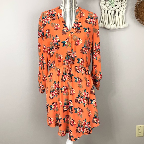 Charlotte Russe Dresses & Skirts - Charlotte Russe XL orange tropical long slve dress